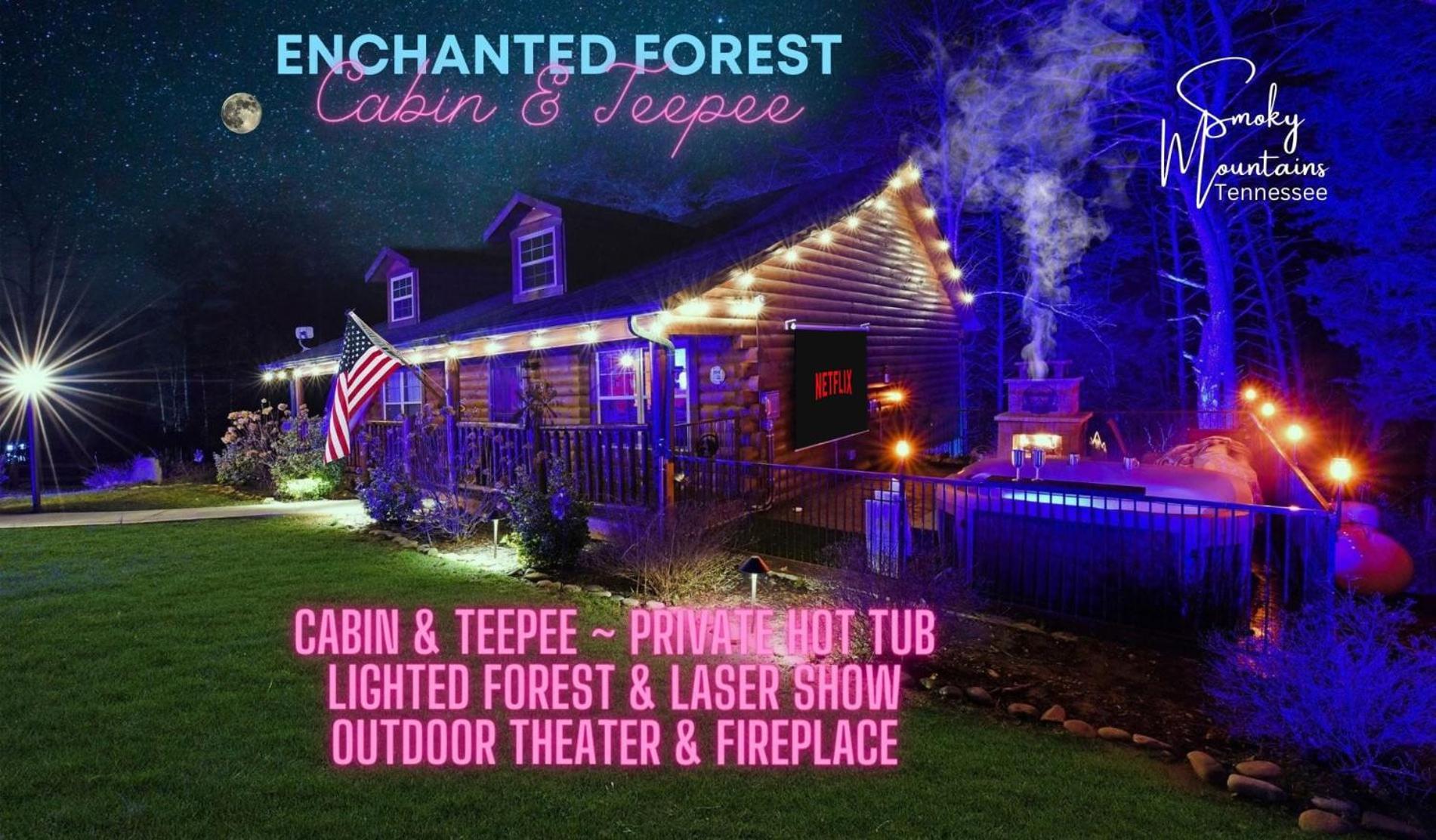 Enchanted Forest Cabin And Teepee! Lights & Laser Show! Private Hot Tub! Unique Stay! Sevierville Exterior photo